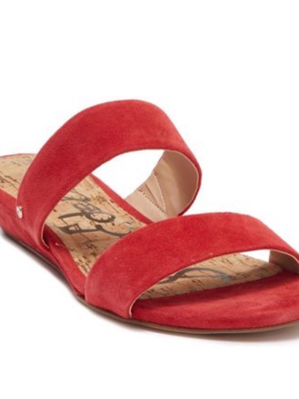 Sam Edelman Red Suede Double-Strap Wedge Slide, US 6